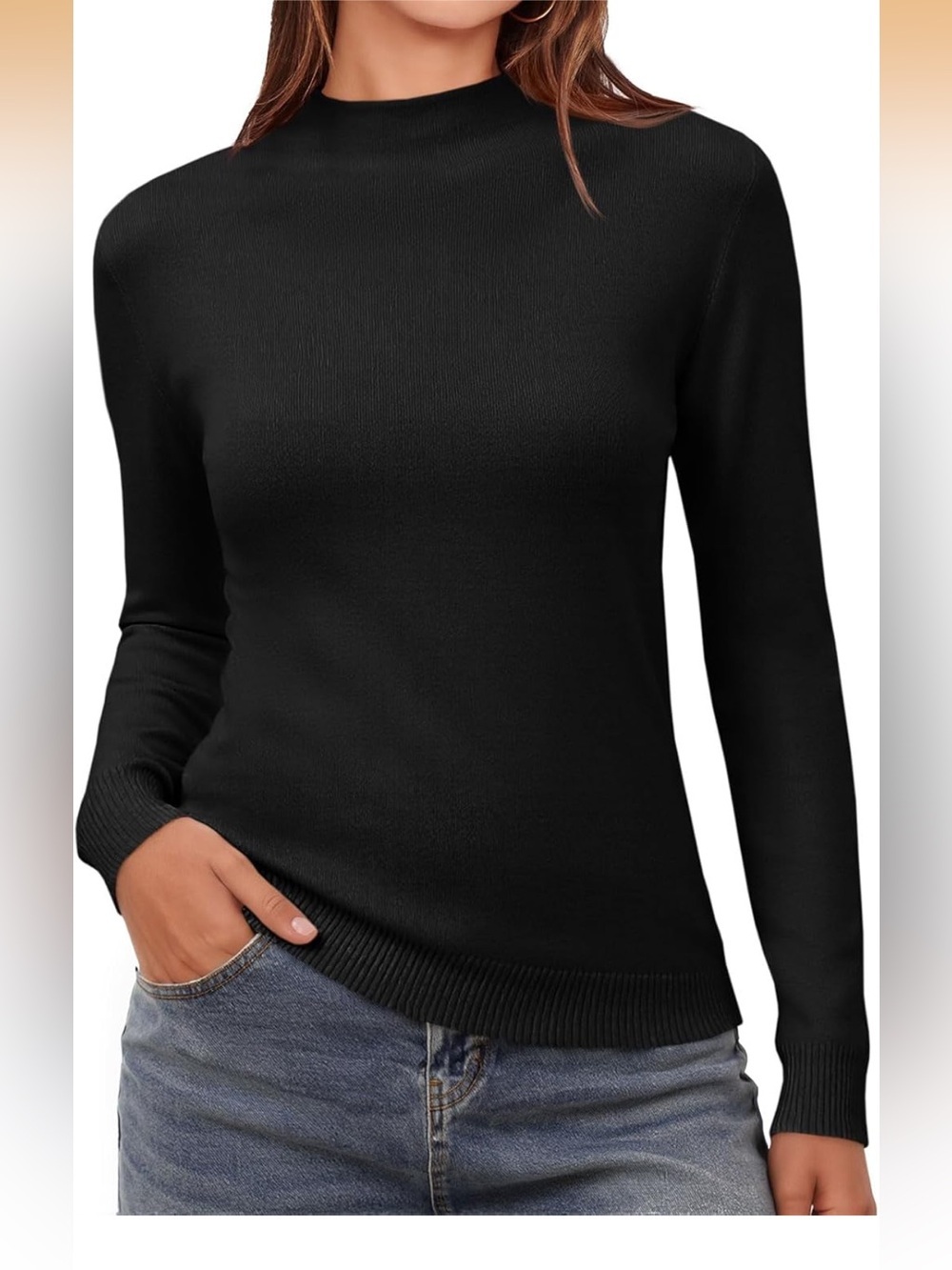 NWT Mock Neck Long Sleeve Fitted Sweater Casual Basic black small